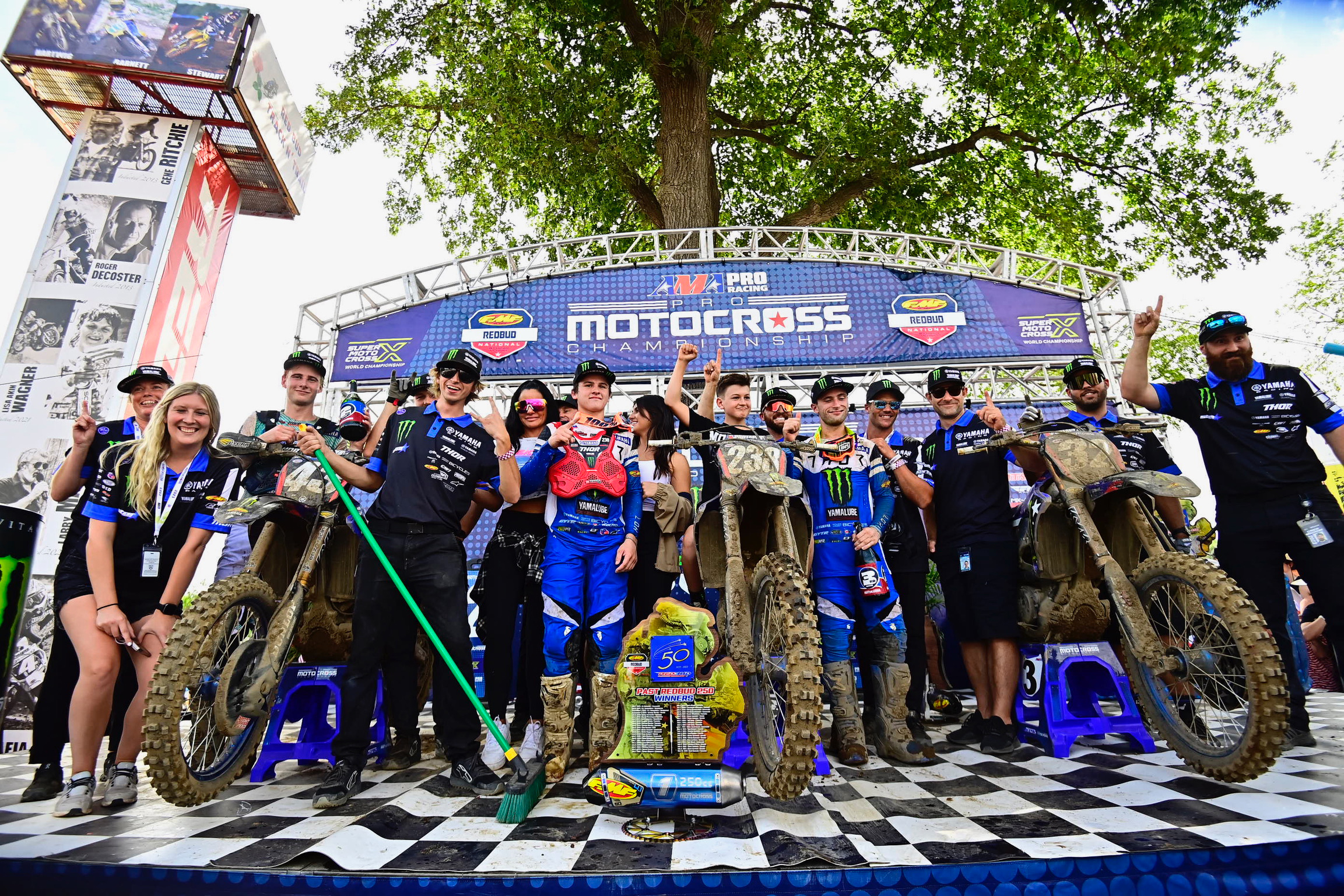 Haiden Deegan, Levi Kitchen, and Justin Cooper top the podium at the RedBudNational with a stellar 1-2-3 finish aboard their Yamaha YZ250Fs