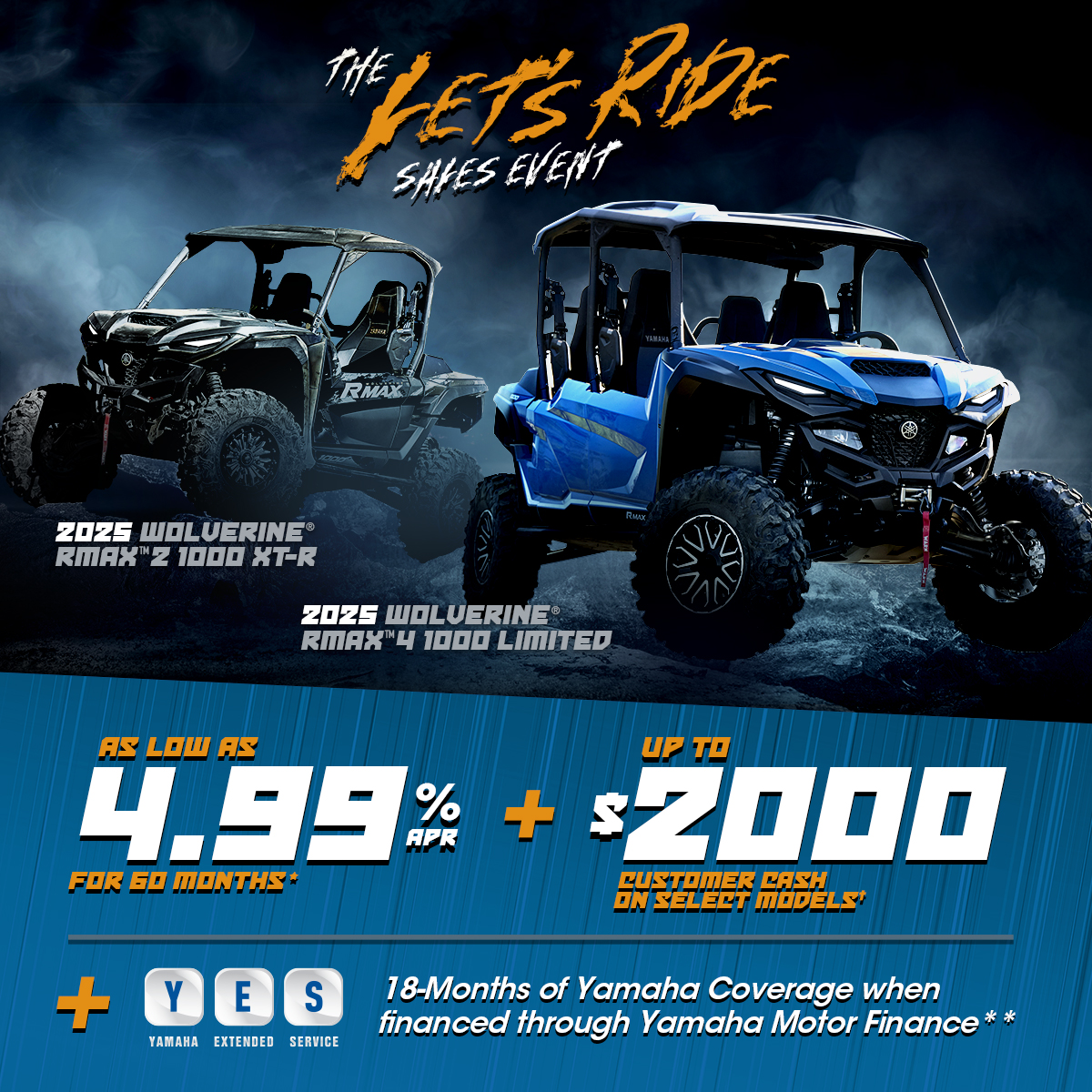 LET'S RIDE SxS COMBO - 0% APR FOR 60 MONTHS OR UP TO $3,000 CUSTOMER CASH ON SELECT MODELS